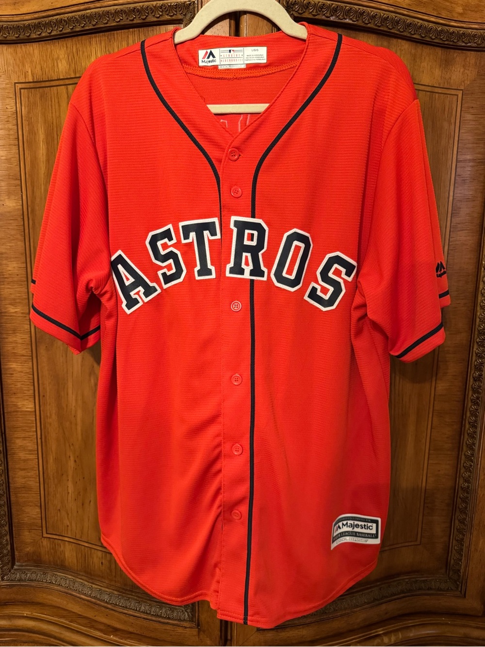 Majestic Orange Houston Astros Button-Up Jersey with Navy Trim